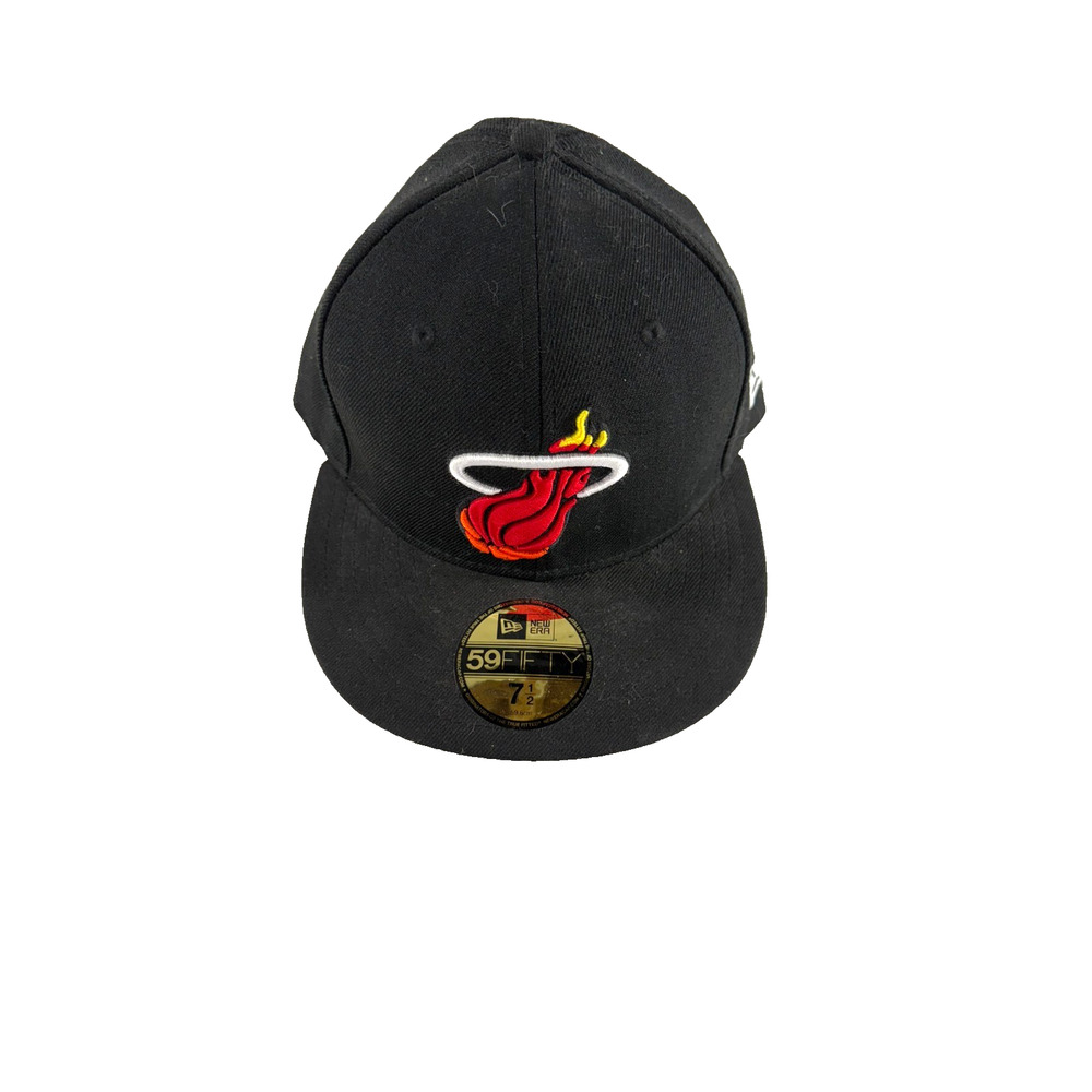 New Era 59FIFTY Miami Heat Fitted Hat Size 7 1/2 Black NBA Cap New